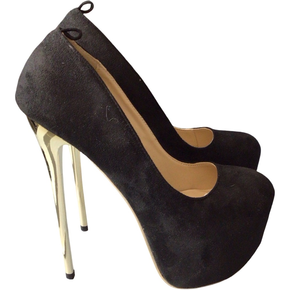 Chic Black Suede Heels with Gold Stiletto